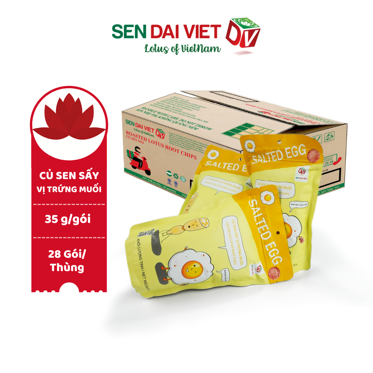 Củ Sen Sấy-Vị Nguyên vị, Trứng Muối, ĐV- Sen Đại Việt- 2 Gói- Gói 35g