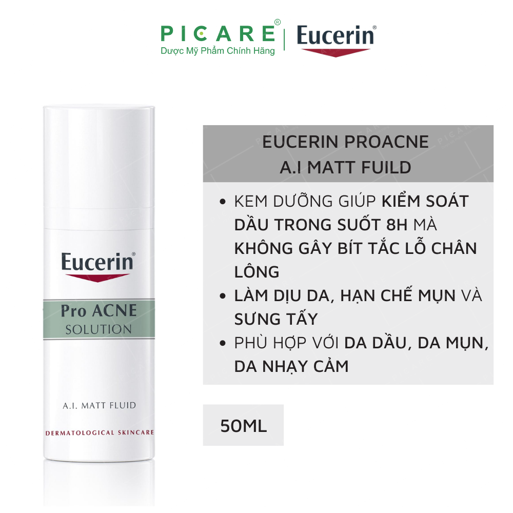 Kem Dưỡng Ẩm, Kiểm Soát Nhờn, Ngừa Mụn Eucerin Matt Fluid