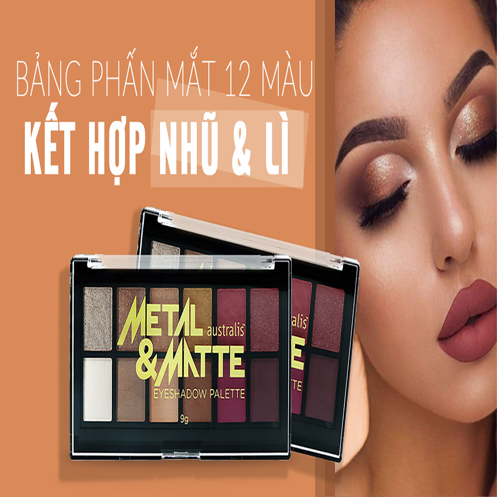 Bảng Phấn Mắt Dạng Nhũ Và Lì Australis Metal And Matte Eyeshadow Palette 12 Màu 9g