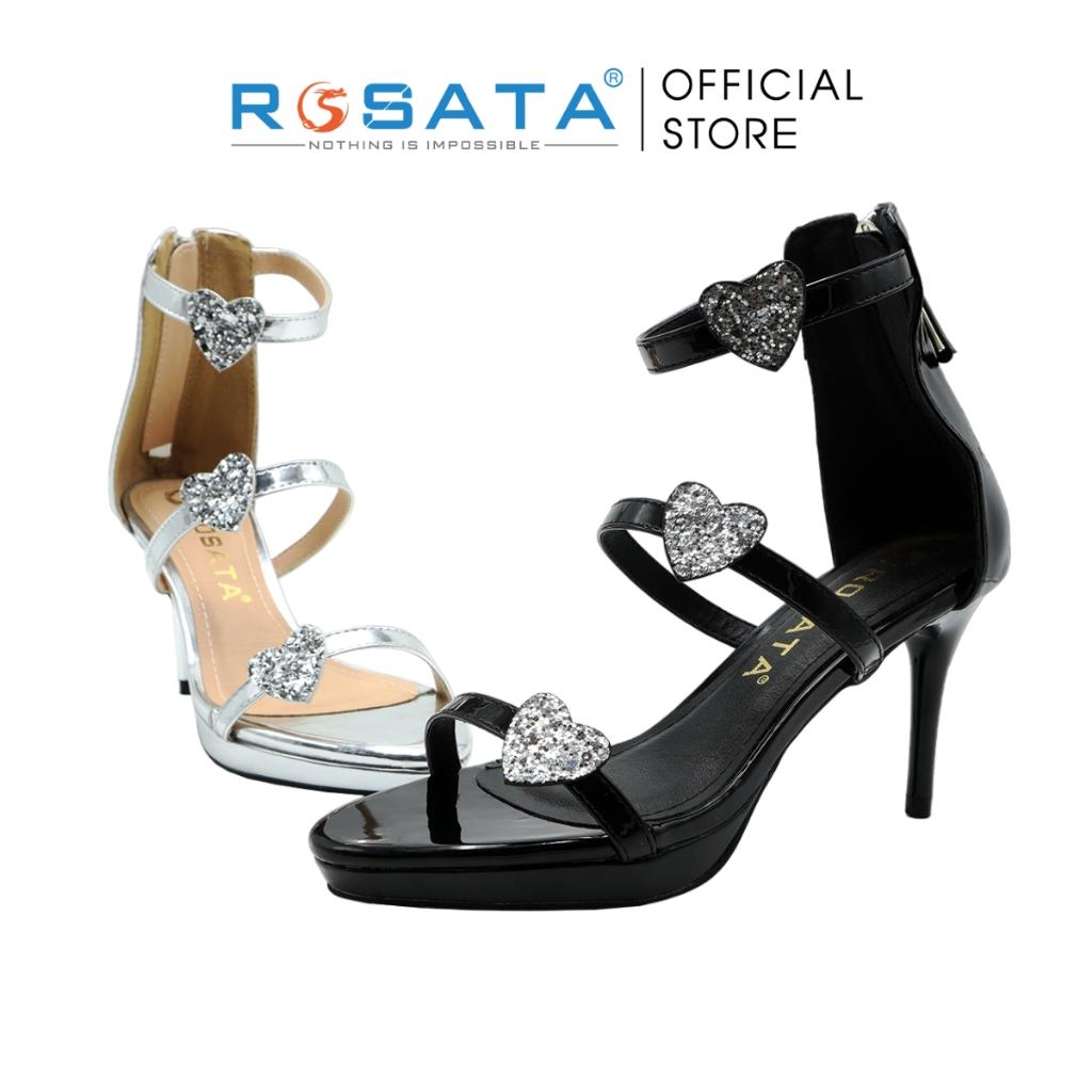 Giày sandal cao gót nữ ROSATA RO547 xỏ ngón mũi nhọn cổ cao quai hậu khóa kéo gót nhọn cao 7cm xuất xứ Việt Nam - Đen