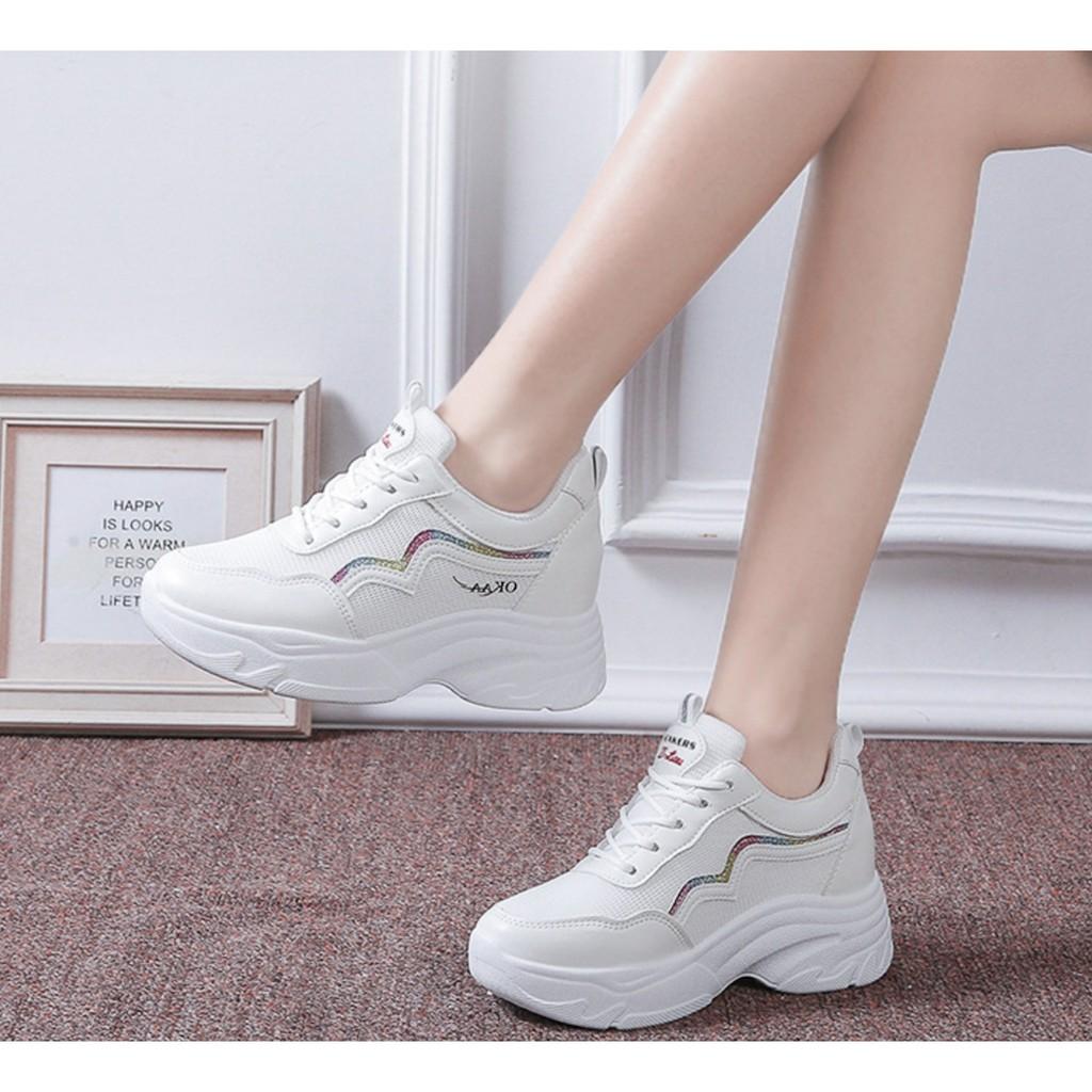 Giày thể thao nữ , giày sneaker nữ độn đế AA OKK 5cm nhũ lấp lánh đường viền đế sóng hàng cao cấp cực đẹp và êm chân