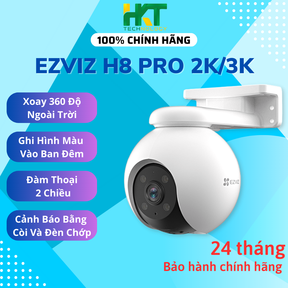 Camera Wifi Ngoài Trời EZVIZ H8 Pro 2K 3K Siêu Nét, Màu Ban Đêm - Hàng chính hãng