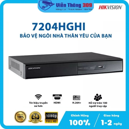 Đầu ghi hình HIKVISION DS-7204HGHI-K1 4 kênh 2MP, đầu ghi camera vỏ Sắt - Hàng chính hãng