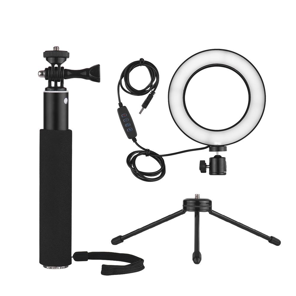 6 Inch Mini LED Video Ring Light Lamp Dimmable 3 Lighting Modes USB Powered with Telescopic Light Stand Mini Desktop
