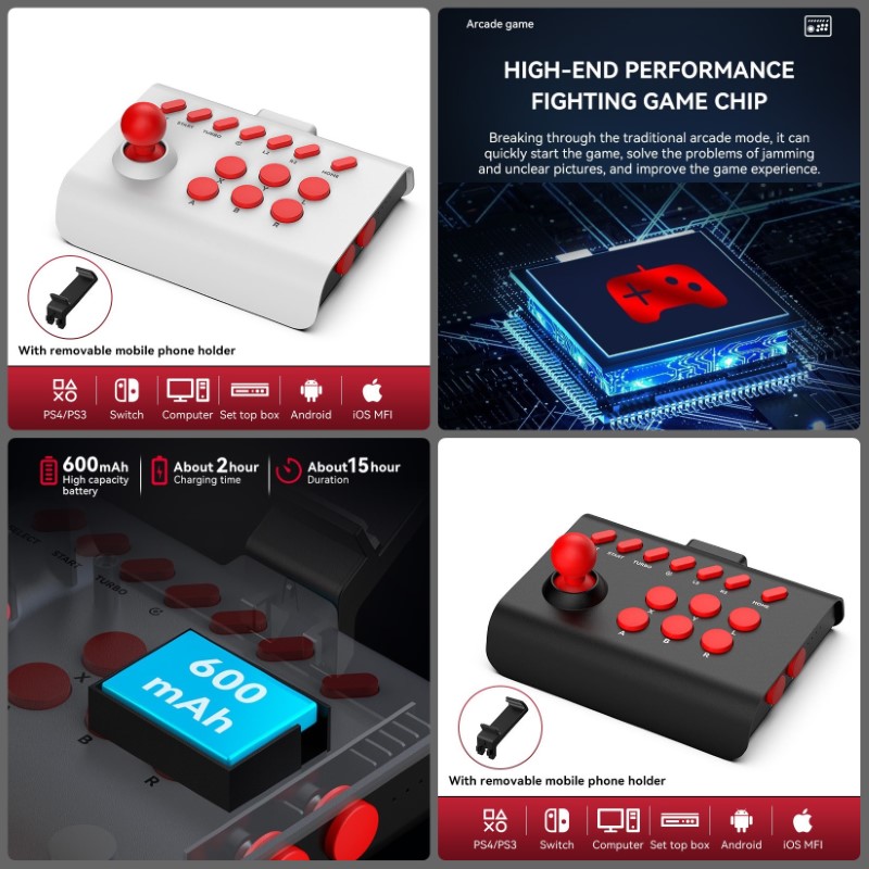 Gamepad Tay Game Arcade Y01 Không dây Bluetooth đa nền tảng cho máy tính - điện thoại - máy game hàng nhập khẩu