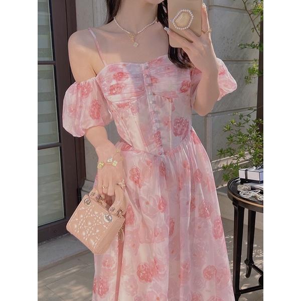 Đầm maxi công chúa dễ thương voan hồng đủ size SML