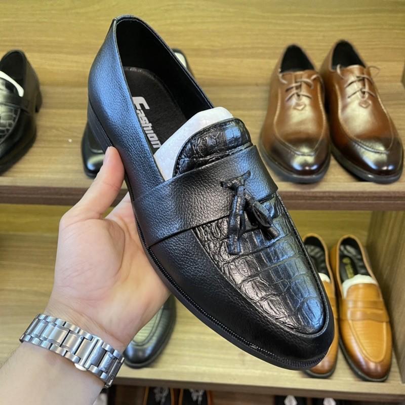 Giày lười Nam giá Rẻ Da mềm 100%- Đế Cao Su Đúc-Mã X091 chuông