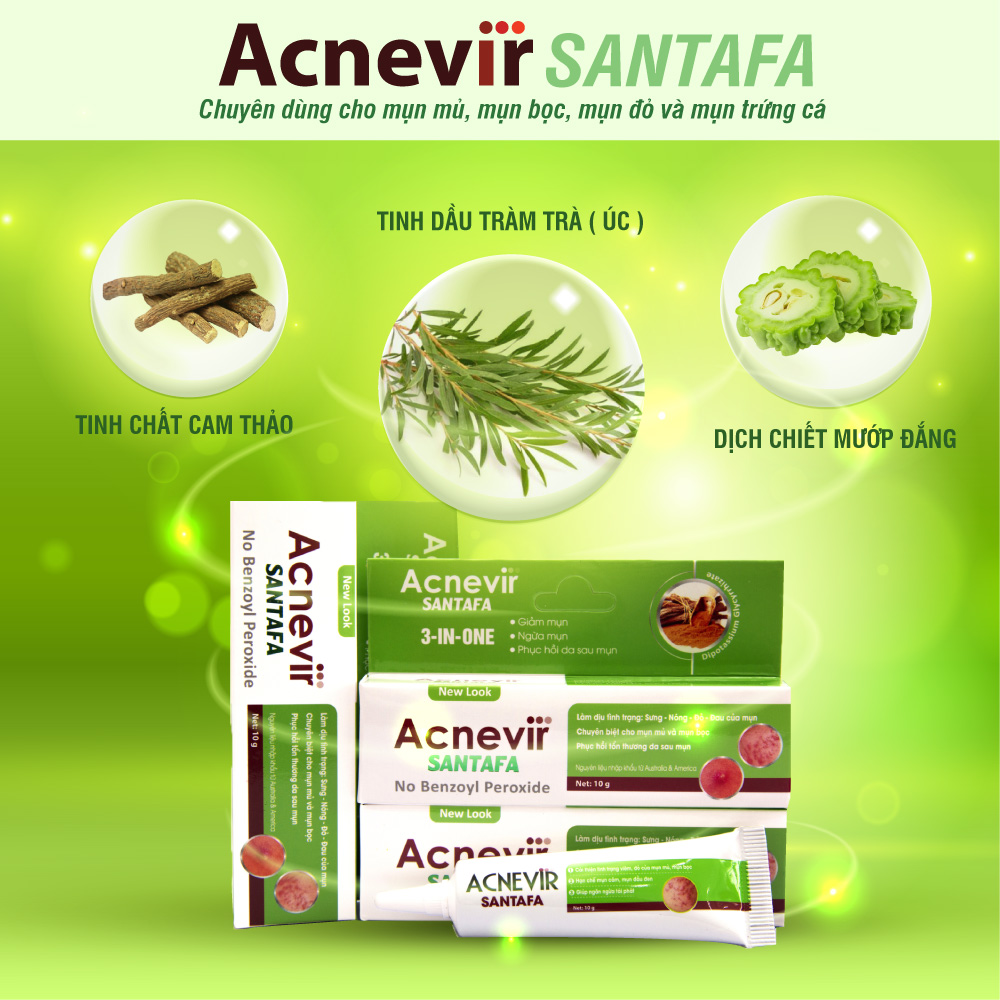 Combo 2 Kem Giảm Mụn Mủ Mụn Viêm Mụn Bọc Acnevir Santafa xanh ( Tuýp 10gr )