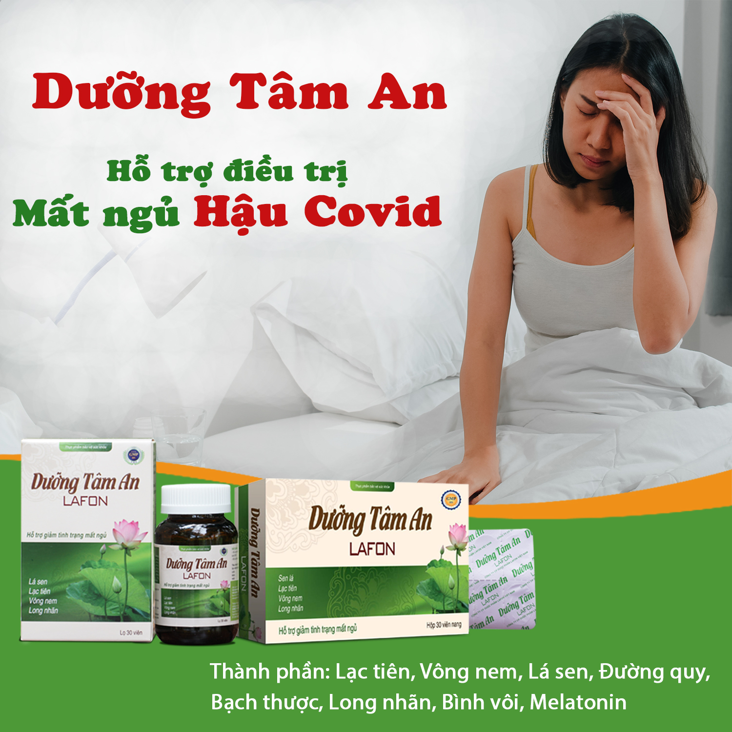 Viên uống hỗ trợ mất ngủ, giúp ngủ ngon và sâu giấc Dưỡng Tâm An Lafon (vỉ 30 viên)