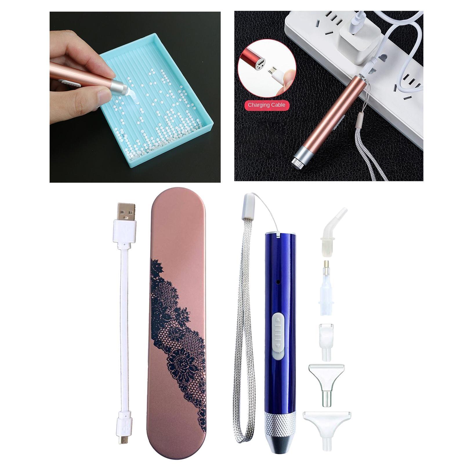 5D Diamond Painting Point Drill Pen, Square Round Drill DIY Accessories Lighting Diamond Painting Tool with USB Cable and Storage Bag