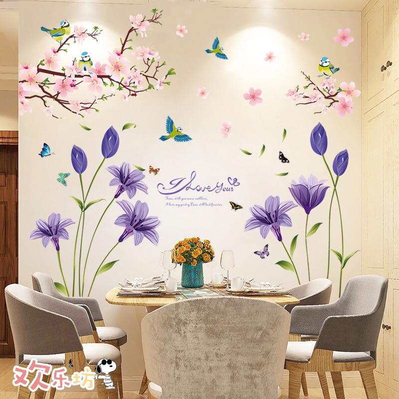 DECAL DÁN TƯỜNG HOA ANH THẢO TÍM VÀ CÀNH ĐÀO HỒNG 6