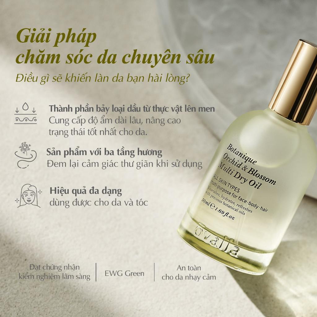 [SALE 70% DATE GẦN] Dầu Dưỡng Ẩm Đa Năng OVALLA Thuần Chay Giúp Giảm Nhăn, Làm Sáng Da Và Chống Lão Hóa Cho Da Khô (Lọ 50ml)