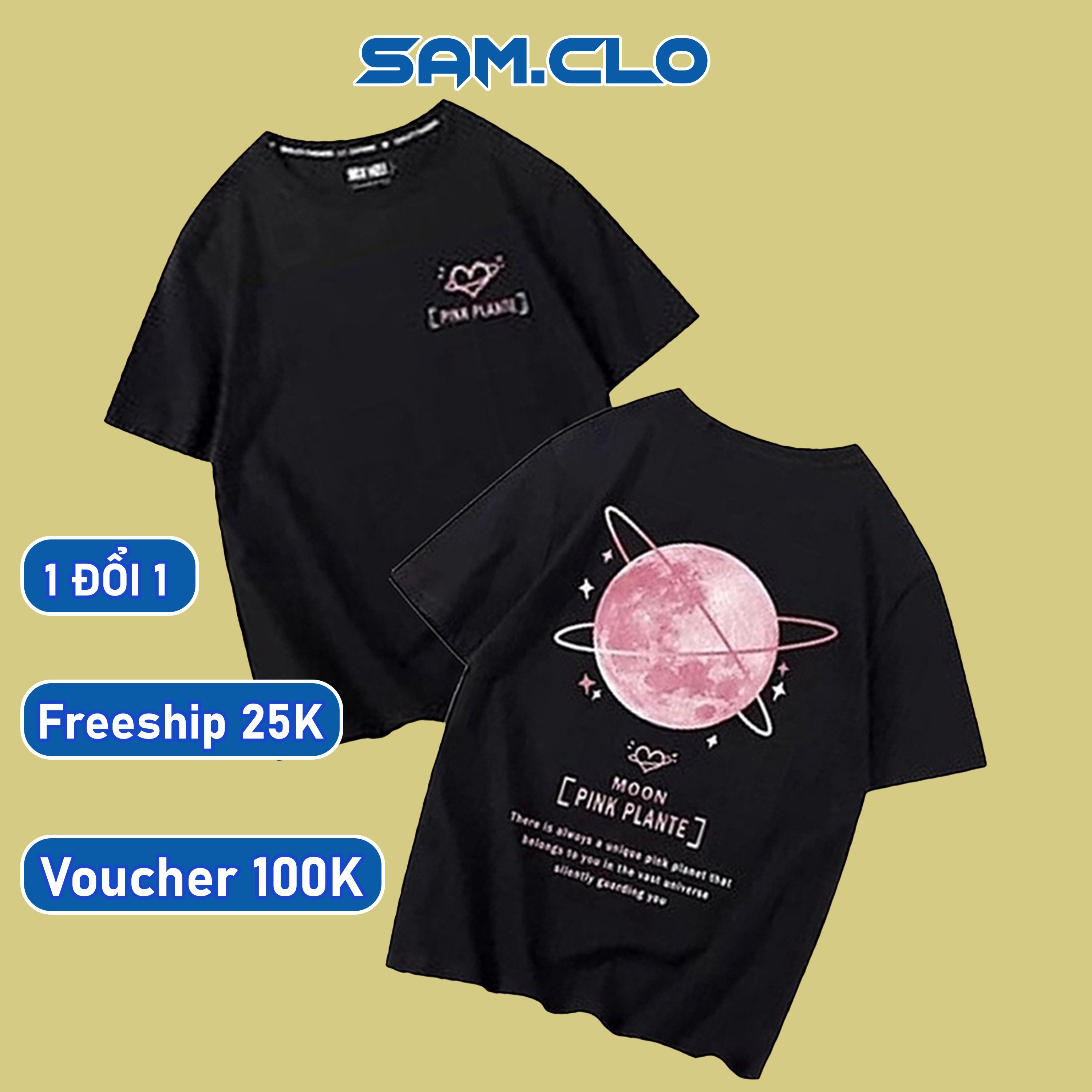 Áo thun tay lỡ nam nữ SAM CLO form rộng dáng Unisex in hình MẶT TRĂNG MOON PINK PLANTE CÓ SIZE