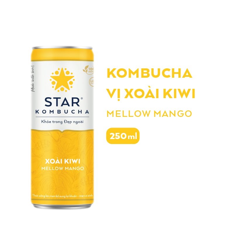 Thùng 12 lon thức uống lên men STAR KOMBUCHA Xoài Kiwi / Mellow Mango (250ml/lon)
