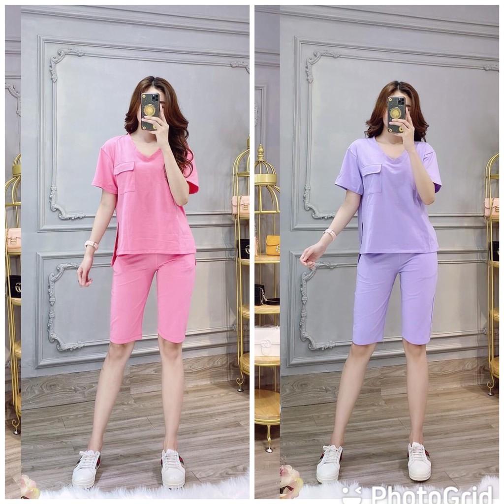 Set bộ lửng cổ tim phối túi co giản size 45-67kg-HT69