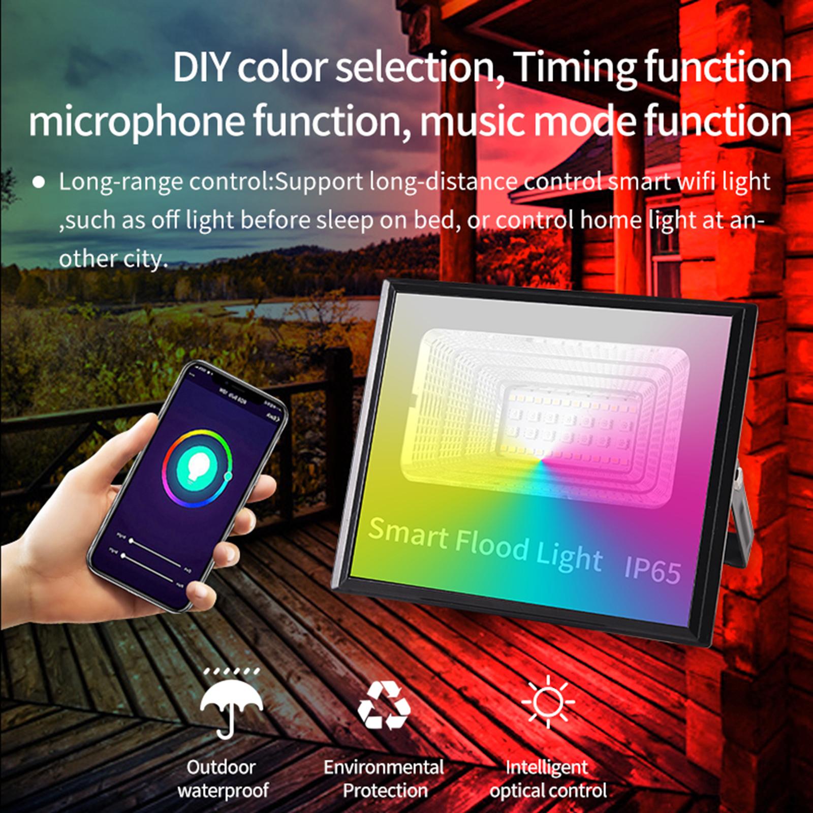 Smart WiFi Flood Light 30W 2000LM Dimmable RGB Color Changing Stage Lights Work with Alexa Google Home Wall Washer