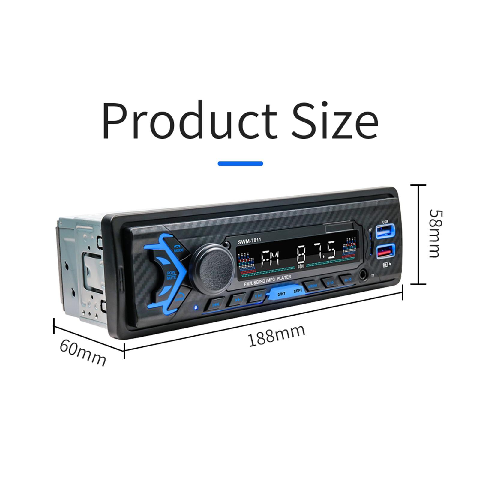 Car 12V Bluetooth 5.0 USB MP3 Player Receiver Single Din with Remote Control, Built-in Microphone