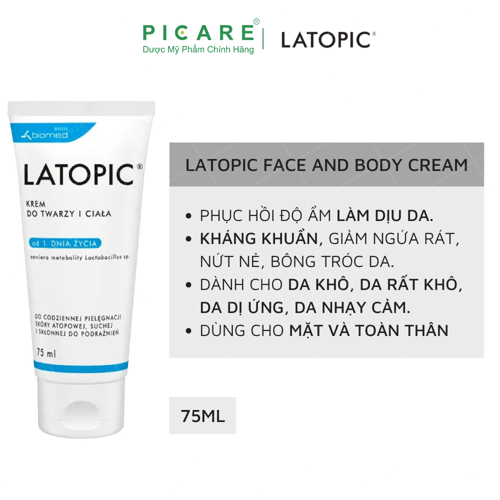 Kem Dưỡng Ẩm Làm Dịu Cho Da Khô, Ngứa, Mẫn Đỏ Latopic Face And Body Cream 75ml