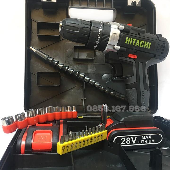 Máy Khoan Pin HITACHI 28V (Có Búa) 3 chức năng - Pin Chuẩn 5 CELL- Đảo Chiều - Máy Bắt Vít