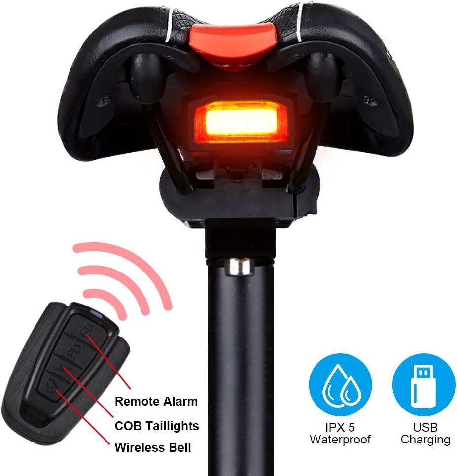 Báo động xe đạp chống trộm thông minh, đèn xe đạp có thể sạc lại, cảnh báo còi điện, công cụ tìm xe đạp với điều khiển từ xa