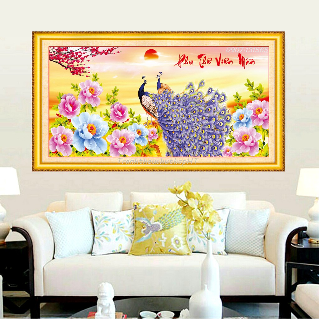 Tranh đính đá Phu thê viên mãn 120x60cm