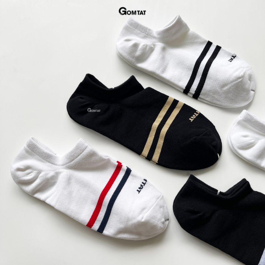 Tất Nam Nữ Cổ Ngắn Chất Liệu Cotton Cao Cấp, Vớ Cổ Thấp Unisex Họa Tiết 2 Sọc Ngang - GOM503-2SOC-LE