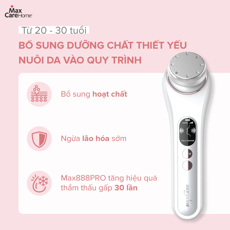 Máy Điện Di Tinh Chất Nóng Lạnh, Máy Massage Mặt Cầm Tay Maxcare MAX888PRO Công Nghệ Điện Châm EMS Kết Hợp Ion Tẩy Trang Sạch Sâu Dưỡng Ẩm Trắng Da Chống Lão Hóa - Máy Mát Xa Đẩy Tinh Chất Matxa Mặt Cổ