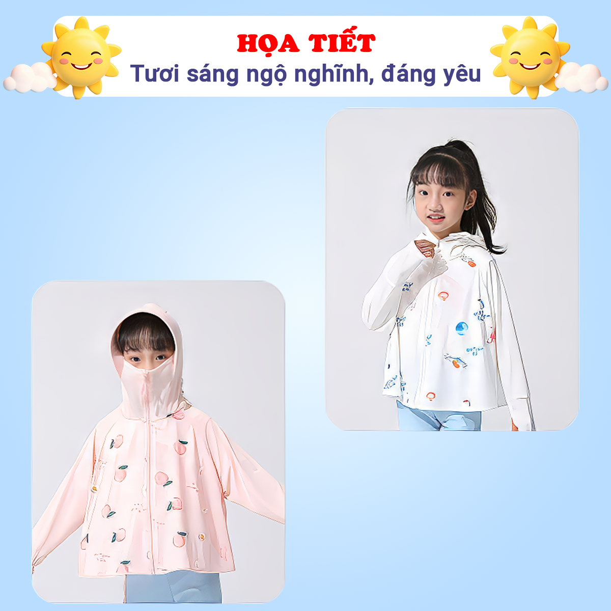 Áo chống nắng cho bé 2-12 tuổi thoáng mát nhiều họa tiết đáng yêu Baby-S, Áo khoác chống nắng cho bé có mũ che cao cấp - SAK024