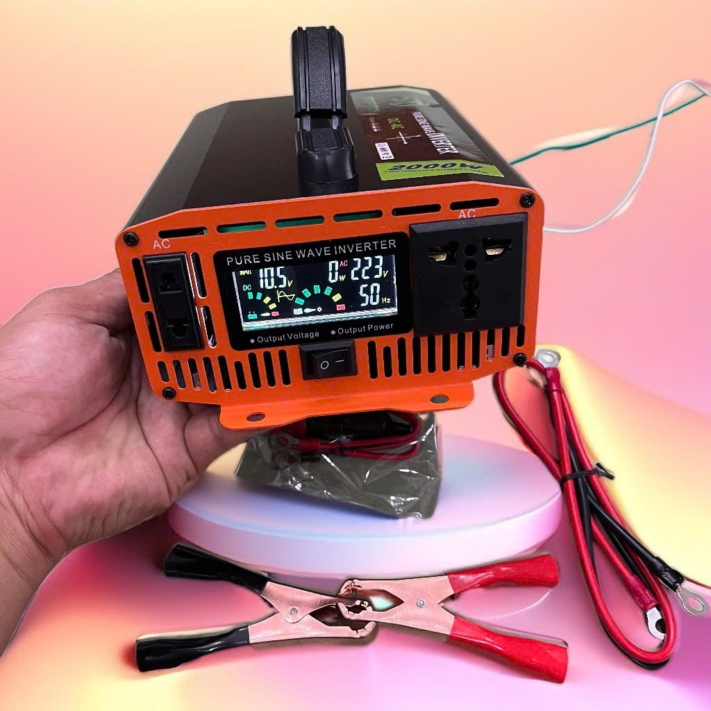 Bộ Kích Điện 12V Lên 220V 2000W Hàng Nhật - Sóng Sin Chuẩn, Màn LED Hiển Thị Vôn, Dòng Tải, Nhiệt Độ
