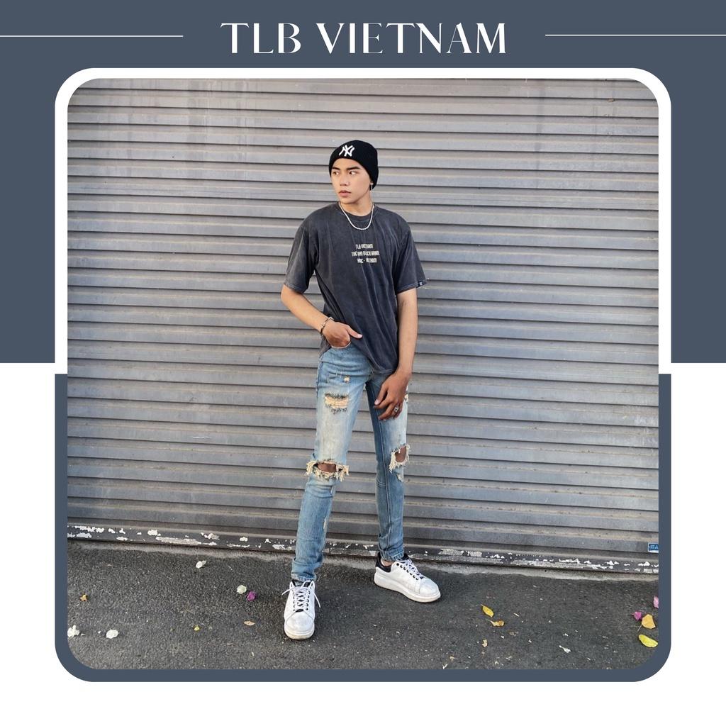 Quần Jean Nam The Luyn Black Màu Xanh Vintage Kiểu Rách Gối Form Dáng Skinny Fit
