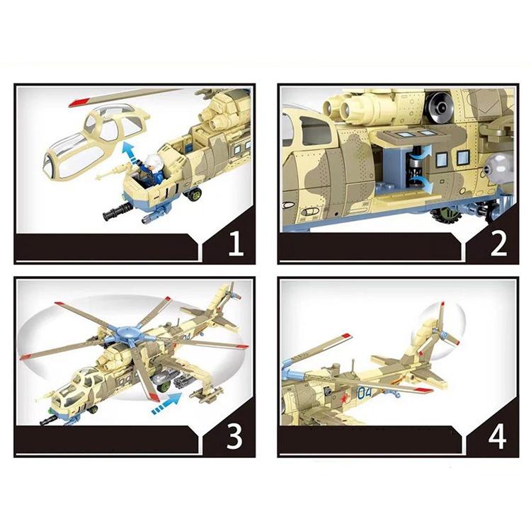 Đồ chơi Lắp ráp Máy bay Trực thăng quân sự Mil Mi-24, SY1675 Xếp hình thông minh, Mô hình máy bay