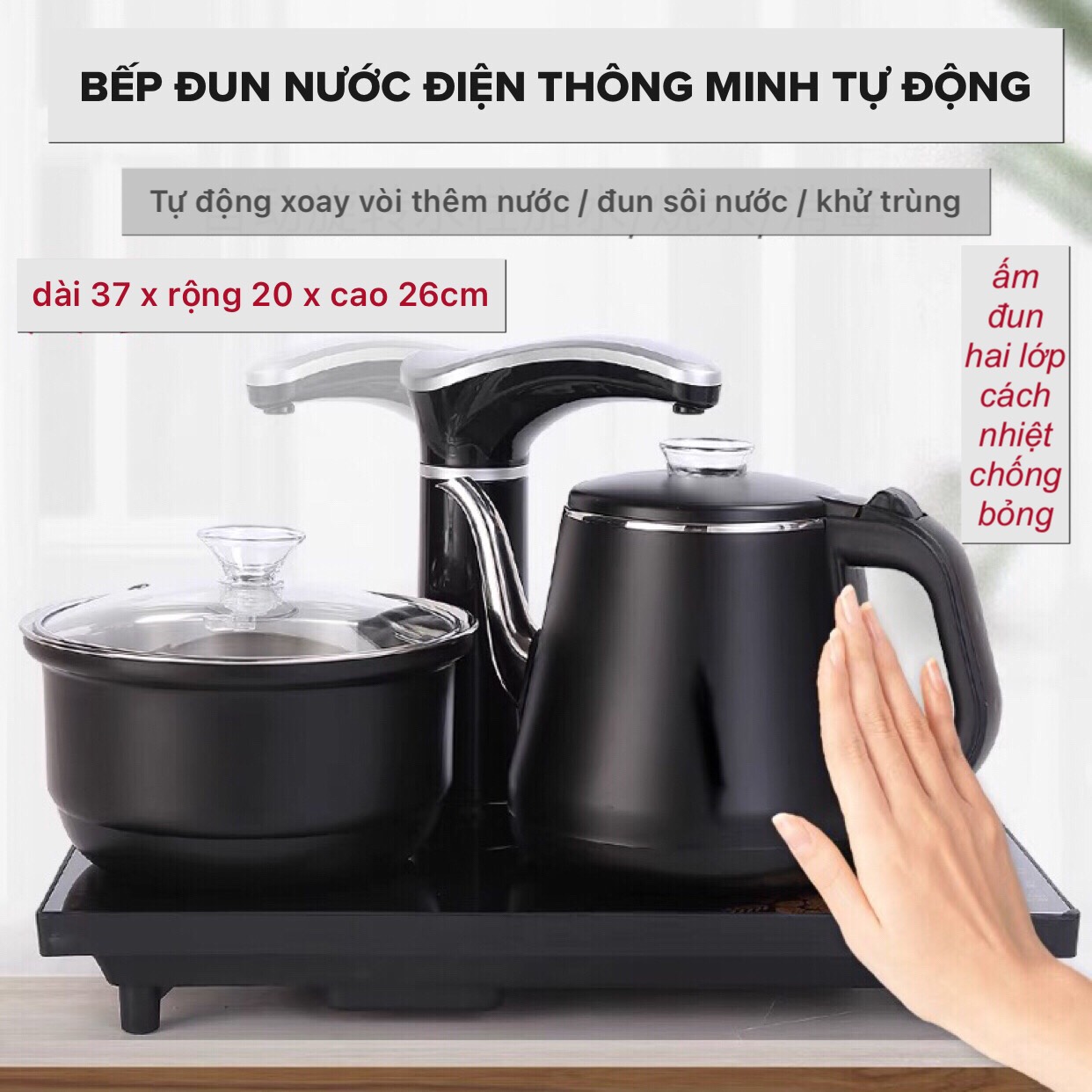 Bàn trà điện đa năng thông minh , khung gỗ mặt đá sứ ,bếp đun nước tự động cảm ứng hai lớp cách nhiêt chống bỏng , Ấm chén trà gốm sứ tùy chọn một bộ đủ món như hình