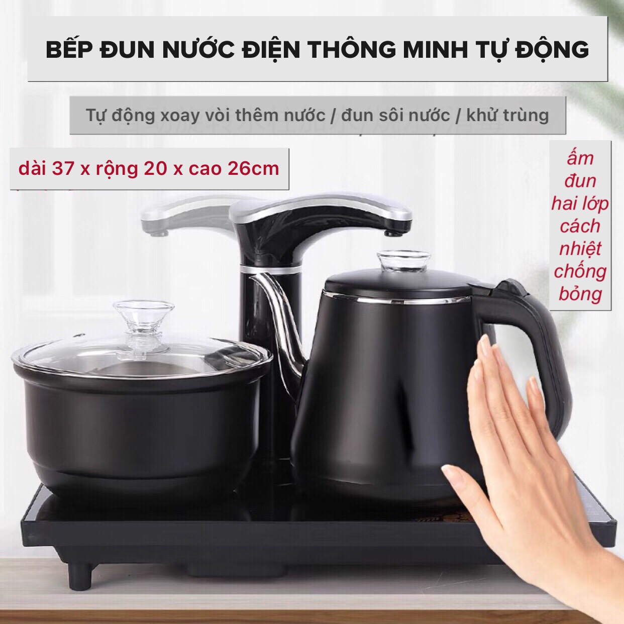 Bàn trà điện đa năng thông minh , khung gỗ mặt đá sứ ,bếp đun nước tự động cảm ứng hai lớp cách nhiêt chống bỏng , Ấm chén trà gốm sứ tùy chọn một bộ đủ món như hình  (MĐ-0113)