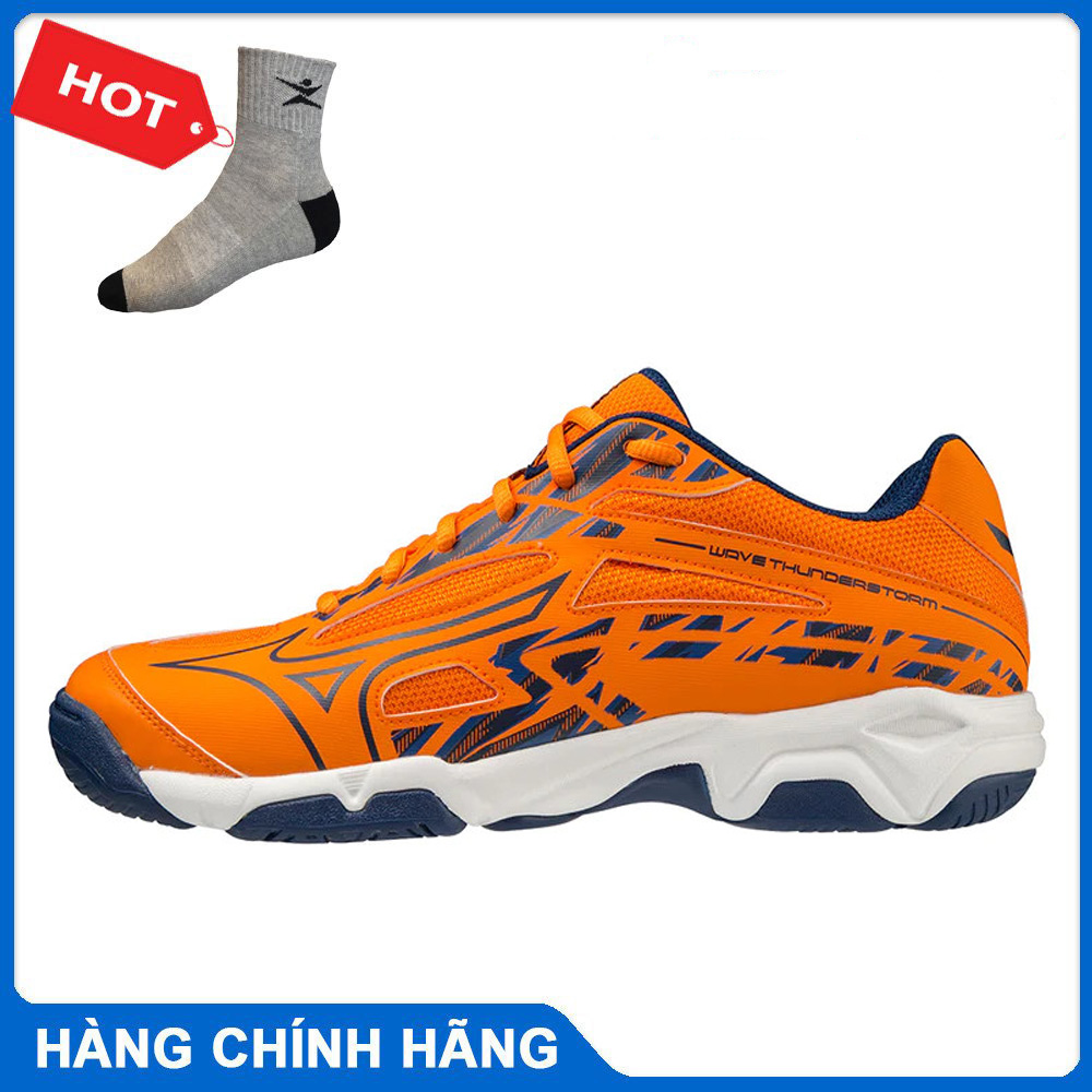 giày cầu lông bóng chuyền nam nữ chính hãng Mizuno Wave Thunderstorm mẫu mới - tặng tất thể thao bendu