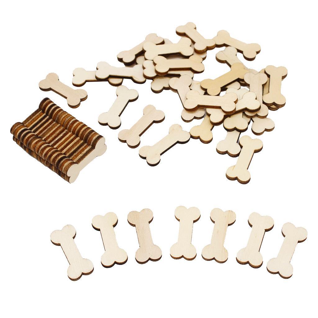 50pcs Unfinished Wood Bone Shape Wooden Pieces Craft Cardmaking Scrapbooking