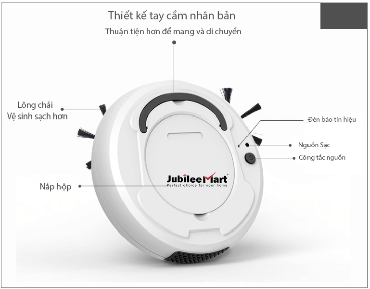 Robot Hút Bụi Lau Nhà Tự Động thông minh Jubilee Mart Hàng Chính Hãng, Lực Hút Mạnh Cảm Biến Thông Minh