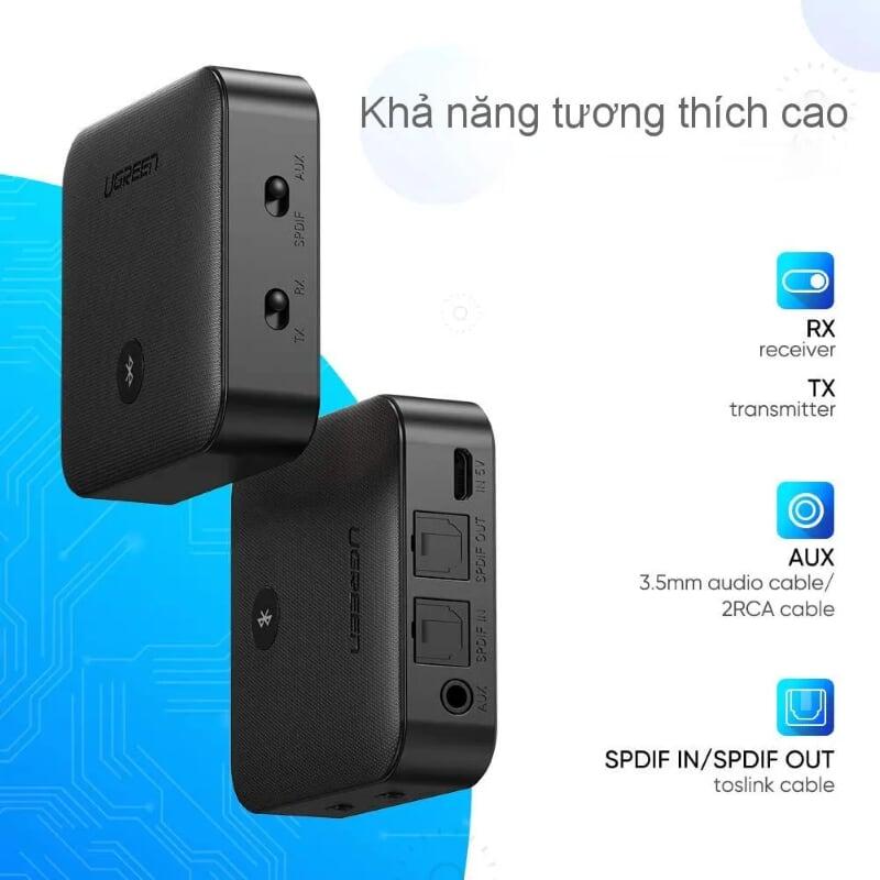 Ugreen UG70158CM144TK v5.0 bộ nhận và phát bluetooth transmitter - receiver hỗ trợ spdif optical + 3.5mm và aptx - HÀNG CHÍNH HÃNG