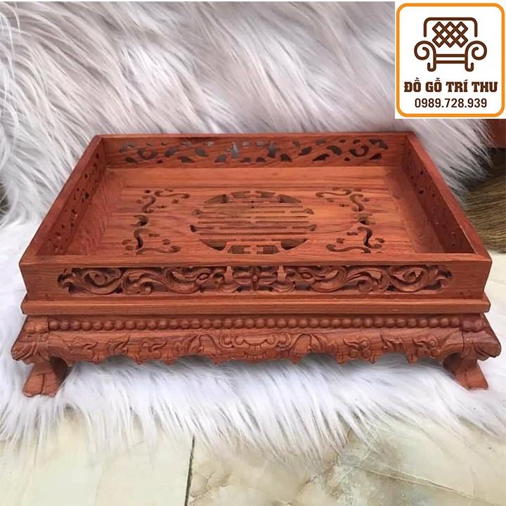 Khay Trà Gỗ Hương Chân Quỳ Đục Song Long Chầu Nguyệt Tứ Diện Cấp Sang Trọng