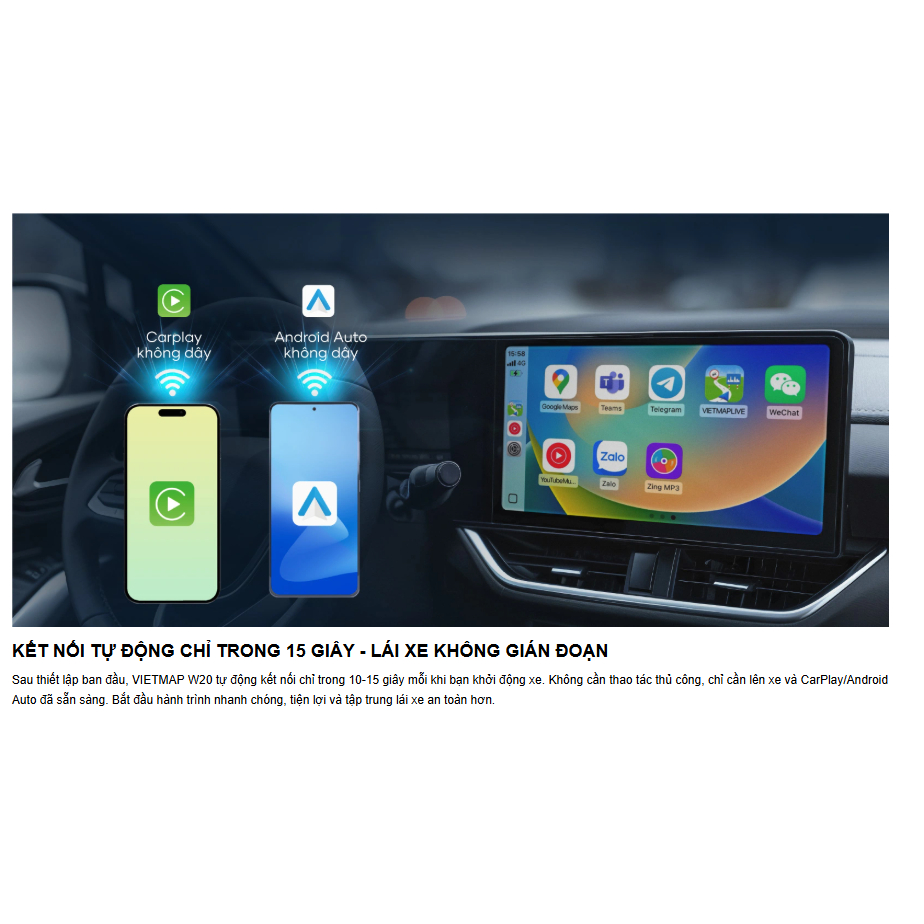 VIETMAP W20 THIẾT BỊ CHUYỂN ĐỔI CARPLAY/ ANDROID AUTO KHÔNG DÂY - HÀNG CHÍNH HÃNG