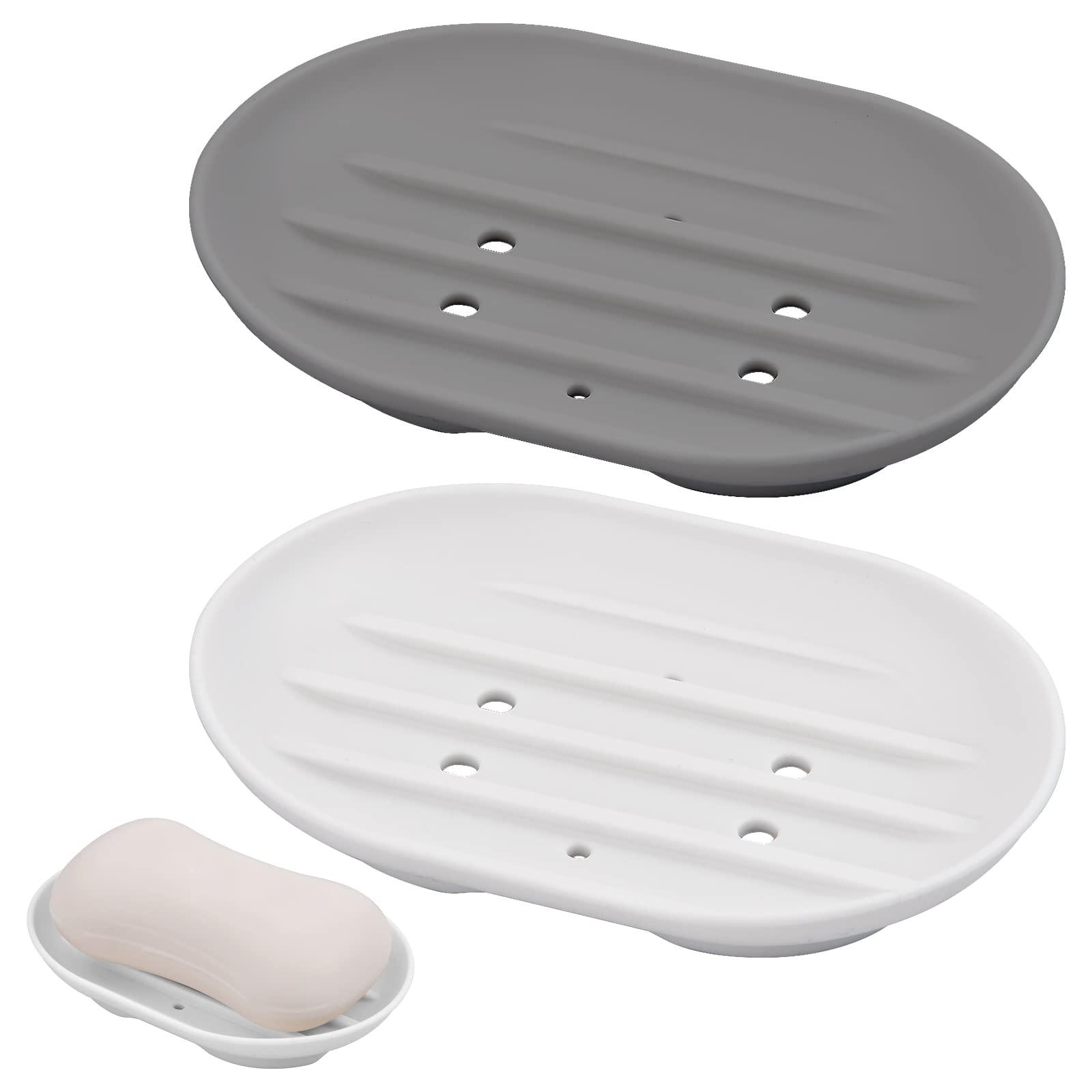 2 mảnh vỏ xà phòng silicone, vỏ xà phòng hình bầu dục với cống thoát nước, kệ xà phòng và mạnh mẽ cho phòng tắm, nhà bếp, quầy, vòi hoa sen, vỏ xà phòng mềm để cầm xà phòng
