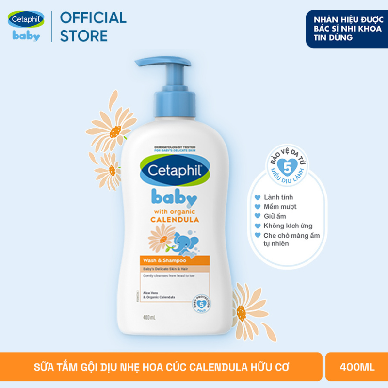 Sữa tắm gội dịu lành cho bé Cetaphil Baby Wash & Shampoo with Organic Calendula 400ml