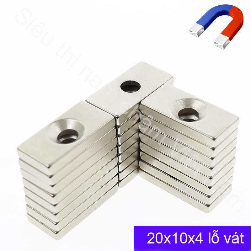 Nam châm kích thước 20x10x4 lỗ vát set 10 viên, nam châm vĩnh cửu siêu hít