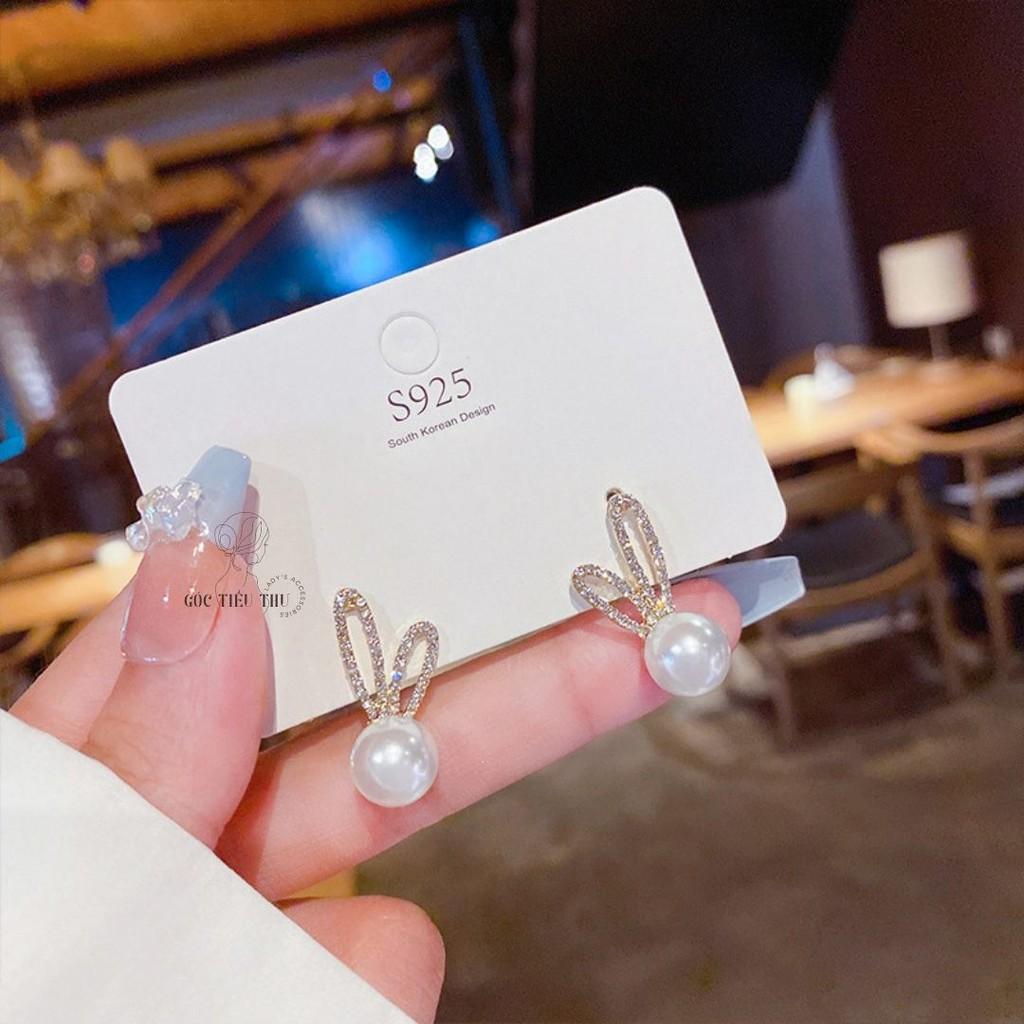 Bông Tai Bạc s925 Đính Đá và Ngọc Trai Nhân Tạo Hình Tai Thỏ Dễ Thương Trang Sức Bạc Hàn Quốc - HT002