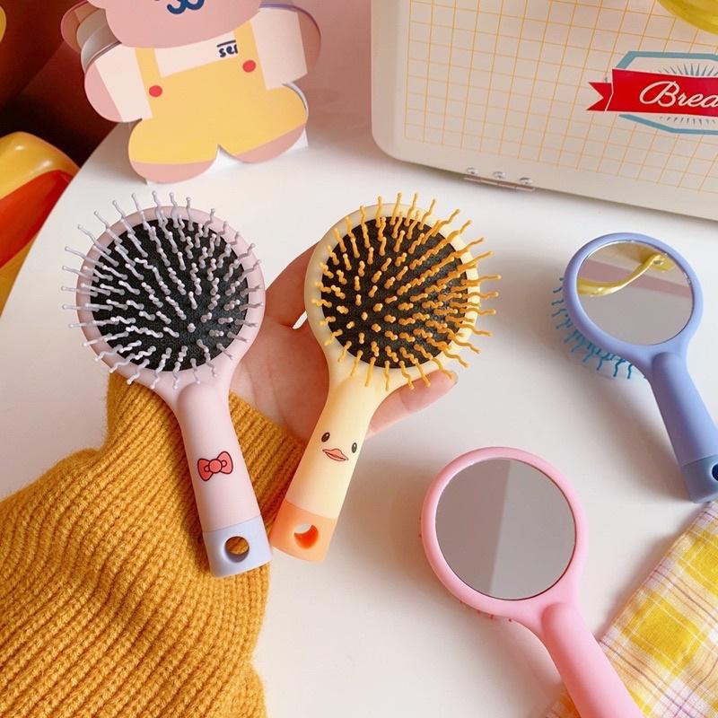 Lược gương 2in1 chải tóc gỡ rối massage da đầu giảm rụng & kích thích mọc tóc cute nhiều màu - Lượt chải tóc kèm gương