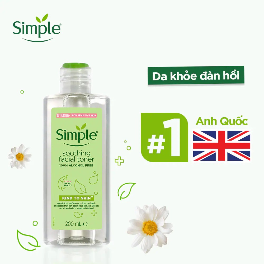 Nước Hoa Hồng Simple Kind To Skin Soothing Facial Toner 200ml - Mẫu Mới