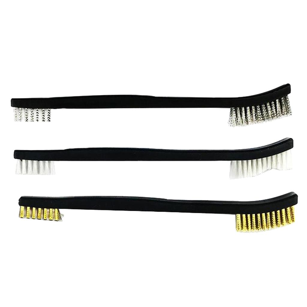3x Stainless Steel Brass Nylon Wire Brush Set Double Ended for Cleaning Rust