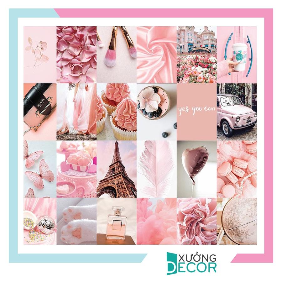 Set 24 hình Wall Collection Sticker dán tường trang trí decor phòng ngủ instargram - theme Hồng Hường 1303