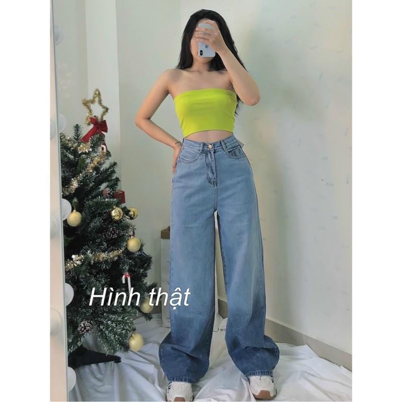 Quần jeans baggy ống rộng lưng cao phai màu 2 màu