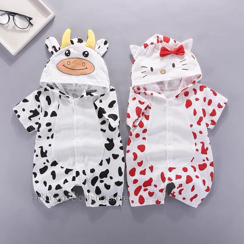 Bodysuit cho bé sơ sinh mẫu hoạt hình đáng yêu size 3-10kg chất thun cotton 4 chiều mềm mịn thoáng mát