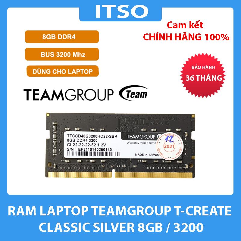 RAM Laptop Team Group T-Create Classic Silver 8GB DDR4 Bus 3200 - Hàng chính hãng